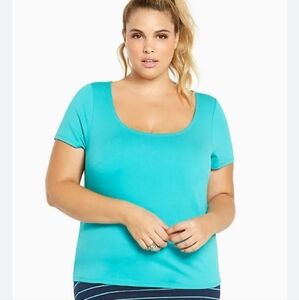 TORRID Women's Turquoise Ponte Knit Keyhole Cutout Short Sleeve Shirt Size 4X.